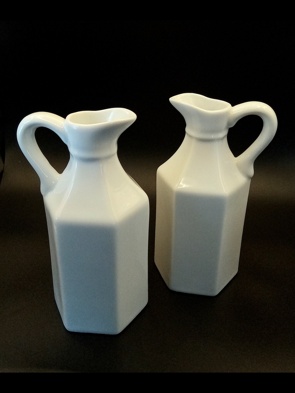 Set Vintage Hexagon Porcelain Oil Vinegar Cruet Milk Glass Creamer Pitcher Vase